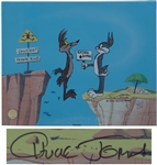 Chuck Jones Signed Limited Edition Hand-Painted Cel of Coyote Crossing Showing Bugs Bunny & His Nemesis Wile E. Coyote